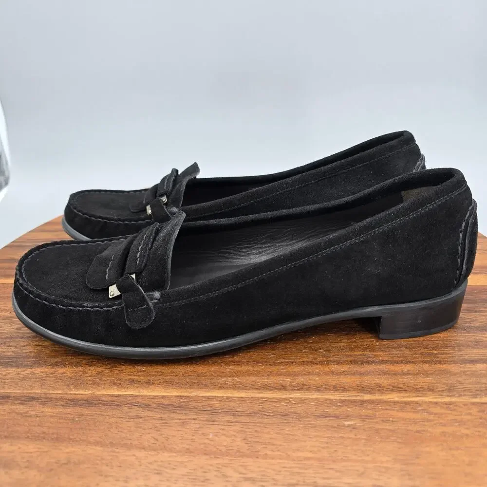 Stuart Weitzman Cool People Shoes Womens 9 M Black Suede Leather Loafers Flats